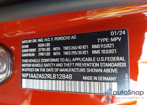 2024 Porsche Macan T from USA, damaged, VIN WP1AA2A52RLB12848